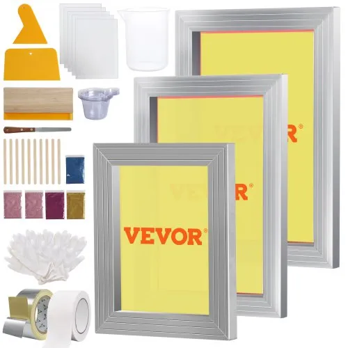 VEVOR Siebdruck Kit, 3 Stk. Aluminium Siebdruck Rahmen 152,4×254 mm/203,2×304,8 mm/254×355,6 mm 110 Mesh, 5 Glitter & Siebdruck Rakel & Folien für T-shirts, DIY Druck usw. VEVOR Siebdruck Kit, 3 Stk. Aluminium Siebdruck Rahmen 152,4×254 mm/203,2×304,8 mm/254×355,6 mm 110 Mesh, 5 Glitter & Siebdruck Rakel & Folien für T-shirts, DIY Druck usw.