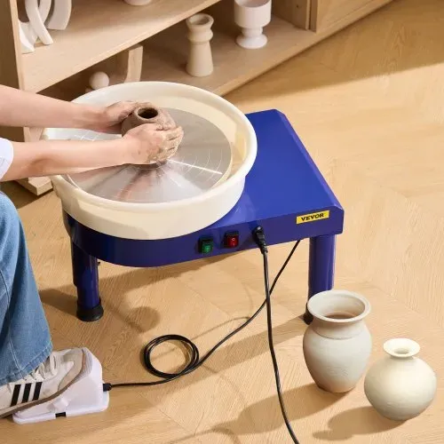 VEVOR Töpferscheibe Keramik-Radformmaschine mit Pedal & verstellbaren Hebefüßen & abnehmbarem Becken (35 cm) 60–300 U/min Drehzahl, komplettes Werkzeug Zubehör Set für Handwerk Heimwerken blau – Bild 7