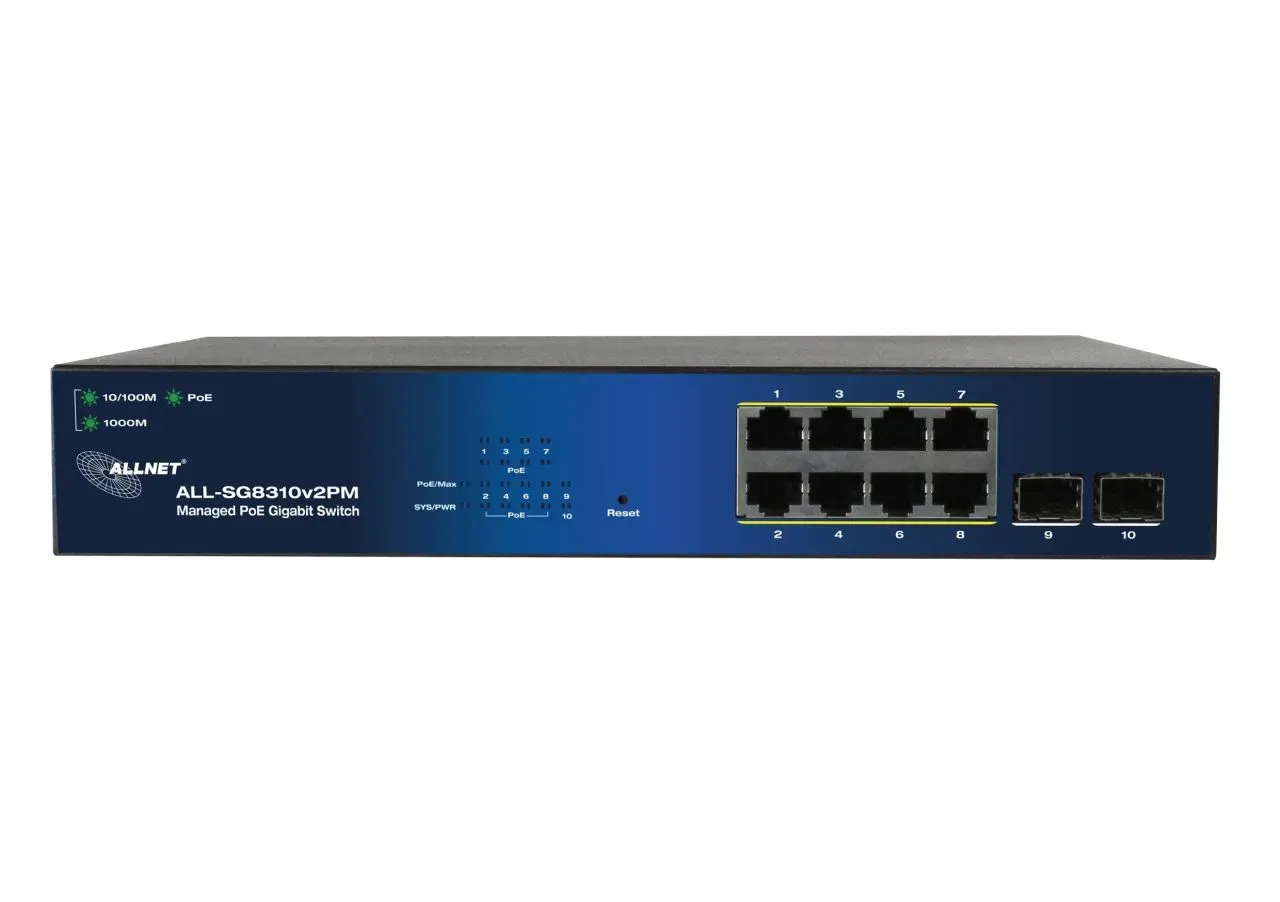 ALLNET Switch smart managed Layer2 10 Port • PoE Budget 140W • 8x PoE at • 2x SFP • 19" • Lüfterlos • ALL-SG8310v2PM – Bild 2
