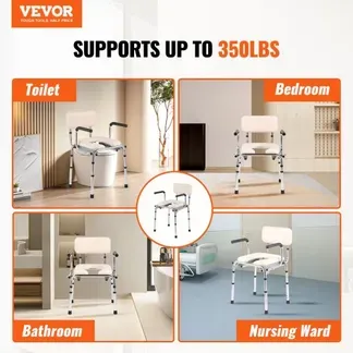 VEVOR Toilettenstuhl, Nachtstuhl mit Gepolstertem Sitz, Herunterklappbaren Armlehnen, 7-stufig Höhenverstellbar 490-640 mm, Abnehmbarer Eimer, 158,8 kg Belastbar, Tragbare Toilette für Erwachsene VEVOR Toilettenstuhl, Nachtstuhl mit Gepolstertem Sitz, Herunterklappbaren Armlehnen, 7-stufig Höhenverstellbar 490-640 mm, Abnehmbarer Eimer, 158,8 kg Belastbar, Tragbare Toilette für Erwachsene