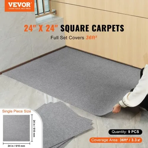 VEVOR Teppichfliesen zum Abziehen und Aufkleben, 61 x 61 cm, selbstklebende Teppichbodenfliesen, weich gepolsterte Teppichfliesen, DIY-Installation für Schlafzimmer, Wohnzimmer, (9 Stk., Hellgrau) VEVOR Teppichfliesen zum Abziehen und Aufkleben, 61 x 61 cm, selbstklebende Teppichbodenfliesen, weich gepolsterte Teppichfliesen, DIY-Installation für Schlafzimmer, Wohnzimmer, (9 Stk., Hellgrau)