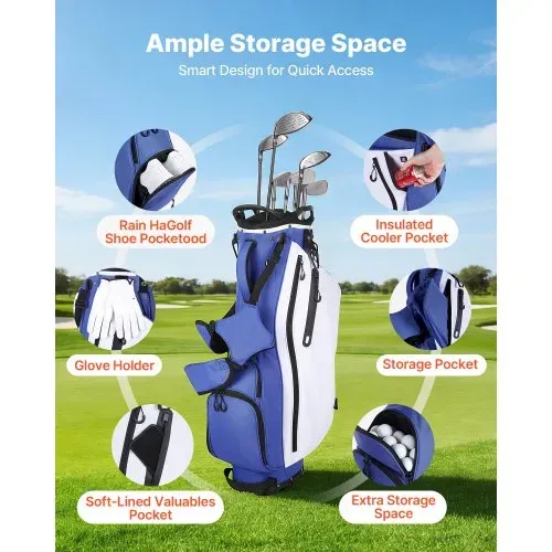 VEVOR Golfbag mit 7-Facher Einteilung, Golftasche mit Standfüßen Doppelschultergurt Durchgehenden Trennfächern Regenhaube Stautaschen, Caddybag aus Polyester für Herren Damen Golf Cartbag – Bild 5