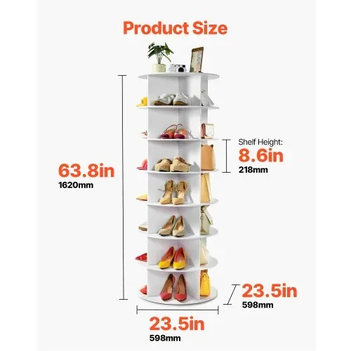 VEVOR Schuhregal Schuhschrank für 28 Paar Schuhe (7-stöckig) 360° drehbar, platzsparende Schuhaufbewahrung, Schuhablage für Schlafzimmer Wohnzimmer Eingangsbereich, Weiß 598 x 598 x 1620 mm – Bild 2