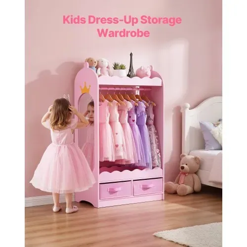 VEVOR Kinderkleiderschrank 604x339x1080mm, Kindergarderobe mit Spiegel Kleiderstange Ablagen, Verkleidungsschrank aus MDF mit Stoffschubladen für Mädchen, Kinderschrank für Kostüme Schlafzimmer, Rosa VEVOR Kinderkleiderschrank 604x339x1080mm, Kindergarderobe mit Spiegel Kleiderstange Ablagen, Verkleidungsschrank aus MDF mit Stoffschubladen für Mädchen, Kinderschrank für Kostüme Schlafzimmer, Rosa