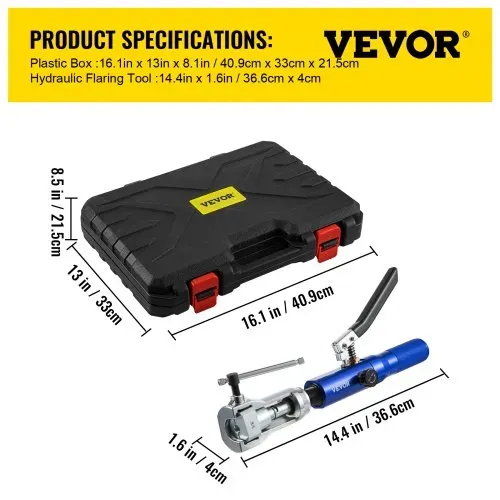 VEVOR 72485-PRC Hydraulisches Bremsleitung Bördelgerät 30-teilig Bördelwerkzeug Hydraulic flaring tool mit 45° Bördelkegel / 16 Matrizen & Adaptern für 3/16"-1/2" Kupferrohr – Bild 6