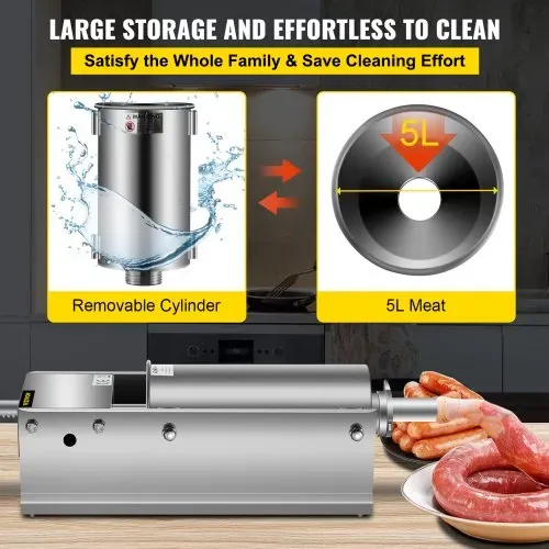 VEVOR Wurstfüller 5L Fleischwölfe Wurstmaschine Wurstfüllmaschine Horizontal Edelstahl Wurstspritze – Bild 5