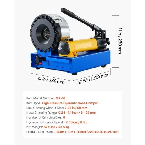 VEVOR Schlauch Crimper, Schlauch-Crimpwerkzeug mit 8 Matrizen & einem Crimpbereich von 6 bis 28 mm, für Niederdruck- & Hochdruck-Ölleitungen, Gas-/Wasser-/Klimaanlagenschläuche & Kabelverbindungen – Bild 6