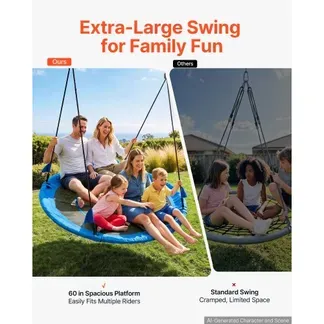 VEVOR Nestschaukel ⌀149 cm Tellerschaukel Familienschaukel 317 kg Blau, Schaukel für Outdoor & Indoor, 360° Drehbar, Schaukelsitz aus 900D Oxford-Gewebe mit 2 Aufhängegurten & Verstellbaren Seilen VEVOR Nestschaukel ⌀149 cm Tellerschaukel Familienschaukel 317 kg Blau, Schaukel für Outdoor & Indoor, 360° Drehbar, Schaukelsitz aus 900D Oxford-Gewebe mit 2 Aufhängegurten & Verstellbaren Seilen