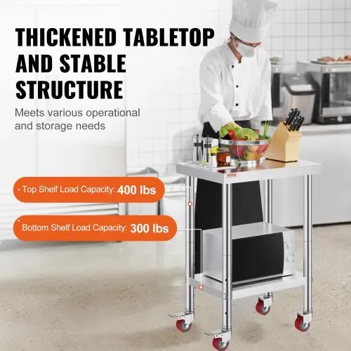 VEVOR Edelstahltisch Arbeitstisch 609,6 x 457,2 x 863,6 mm Edelstahl Catering Arbeitstisch 100kg für Belastbarkeit Lebensmittel Zubereitungstisch Gewerblicher Arbeitstisch – Bild 2
