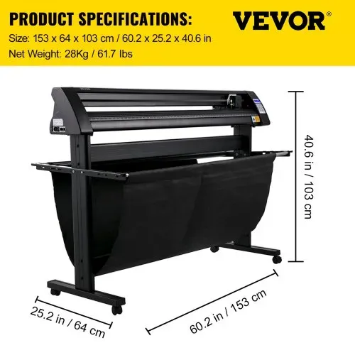 VEVOR Vinyl Schneideplotter Max. Papiereinzug 1350 mm, Folienschneider Max. Schnittbreite 1260 mm, Plotter Schnittgeschwindigkeit 800 mm/s, Halbautomatisch, Signmaster, Windoskompatibel, LCD-Anzeige – Bild 6