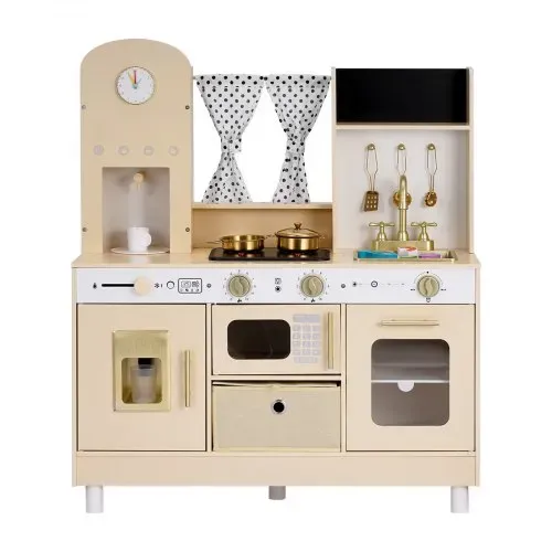 VEVOR Spielküche für Kinder, Moderne Kinderküche mit Licht & Sound, Holzküche mit Herd Backofen Spüle Mikrowelle Eisspender & Getränkespender, Küchenspielzeug mit Kochset für Kinder ab 3 Jahren, Beige – Bild 8