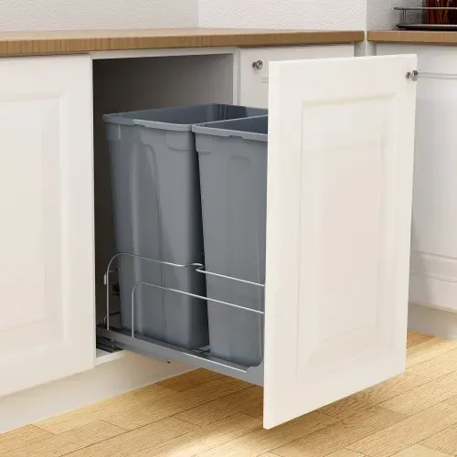 VEVOR ausziehbarer Abfallbehälter (50 Qt x2), doppelter Unterbau-Küchenabfallbehälter, Mülleimer mit Türsatz & Soft-Close-Schieberegler, für Küchenschrank Spüle unter der Theke (grau) – Bild 7