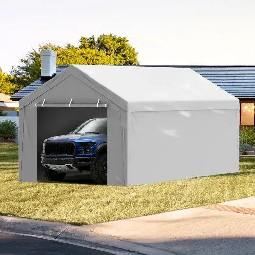 VEVOR Carport Garagezelt, oben + Seitenwand 3 x 6 m, Garagenzelt-Unterstandplane, wasserdicht und UV-geschützt, einfache Installation mit Spanngurten, weiß (Rahmen nicht im Lieferumfang enthalten) – Bild 7