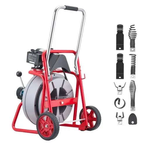 VEVOR Rohrreinigungsmaschine mit Automatischem Vorschub, 22m x 13mm Rohrreinigungsspirale mit 7,5 Zoll Rollen, Elektr. Abflussreiniger für 5-15cm Rohre, Rohrreinigungsgerät für Abflüsse Waschbecken – Bild 8