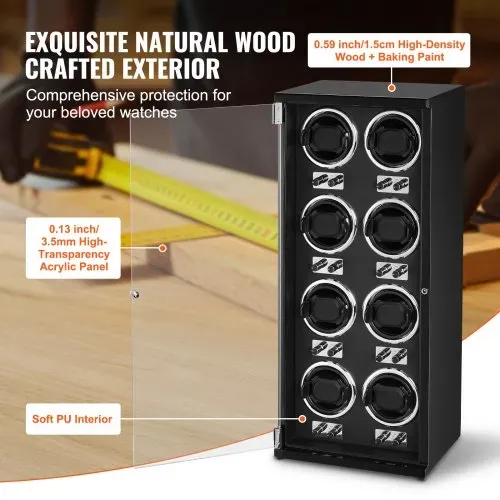 VEVOR Uhrenbeweger, Automatik-Uhrenbeweger, Watch Winder, Uhrenbeweger für Automatikuhren, Automatischer Uhrenbeweger mit Platz für 8 Uhren, LED Beleuchtung, 150–207 mm Einstellbar Riemenlänge – Bild 5