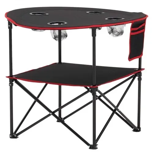 VEVOR Klapptisch Buffettisch tragbarer Allzwecktisch 72 x 72 cm, wasserfester Tisch aus 600D-Oxford-Gewebe mit Tragetasche & 4 Getränkehaltern, Gartentisch Campingtisch für Partys Picknick Schwarz – Bild 8