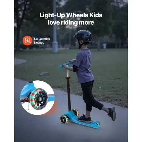 VEVOR Scooter (3 Räder) ab 3 Jahren, Cityroller Kinderroller mit leuchtenden Rädern & höhenverstellbarem Lenker & rutschfestem Deck & leichtem Aluminiumrahmen, Tretroller bis zu 75 kg, Blau – Bild 2