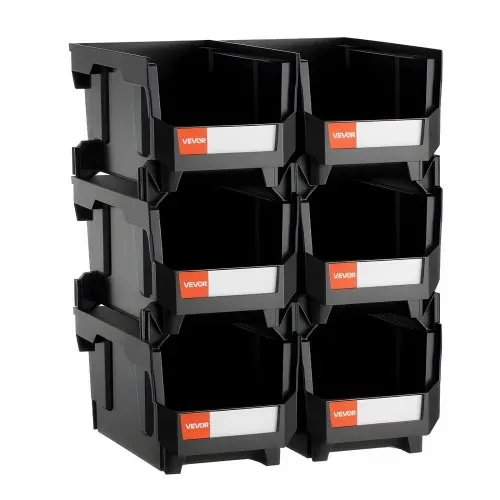 VEVOR Stapelboxen, 377 x 215 x 180 mm (6er-Pack), Lagerboxen, Sichtlagerboxen, Sichtlagerkasten zum Organisieren & Aufbewahren von Kleinteilen, Bürobedarf & anderem Zubehör, Schwarz – Bild 8