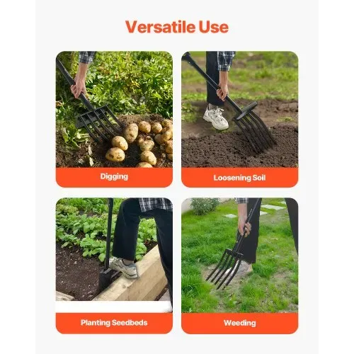 VEVOR Dunggabel, 5-Zinken-Gartenheugabel mit Mistgabel, 1050 mm Heugabel, Mistforke mit Y-Griff, Spatengabel aus geschmiedetem Stahl für Heu, Kartoffelkompostierung, Umpflanzen, Belüftung – Bild 5