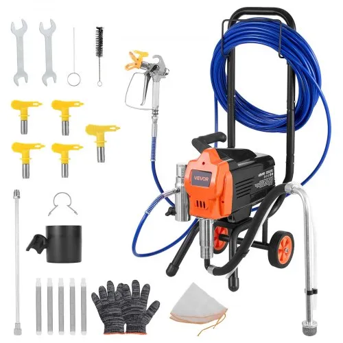 VEVOR Airless-Farbspritzgerät Sprühgerät mit Standfuß 1500 W 3300 psi, Farbsprühsystem mit Reinigungsbürste & Schlauch & Verlängerungsstange & Düsen, Farbsprühgerät für Wohnungen, Gebäude VEVOR Airless-Farbspritzgerät Sprühgerät mit Standfuß 1500 W 3300 psi, Farbsprühsystem mit Reinigungsbürste & Schlauch & Verlängerungsstange & Düsen, Farbsprühgerät für Wohnungen, Gebäude