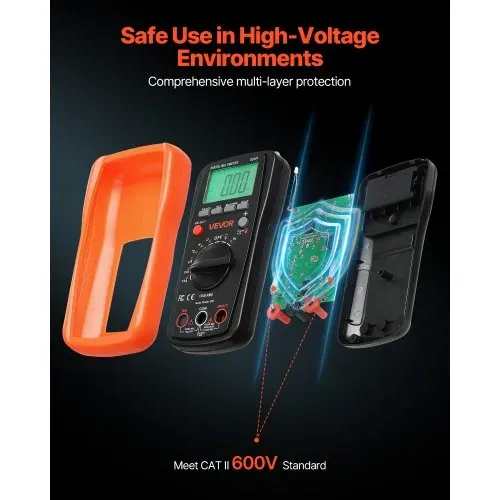 VEVOR Digitalmultimeter, 4000-Count TRMS DC/AC Voltmeter Stromtester, Auto-Ranging-Multimeter für Strom, Spannung, Widerstand, Kapazität, Temperatur, Dioden, Durchgang, Tastverhältnis – Bild 4