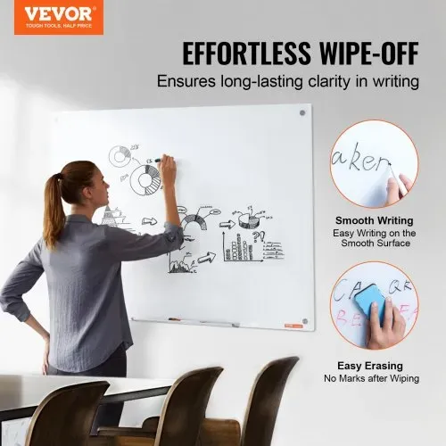 VEVOR Magnetisches Glas-Whiteboard, Wandtafel Trocken Abwischbare Tafel 120 x 80 cm, Wandmontiertes Weißes Glasboard ohne Rahmen, mit Stiftablage, einem Radiergummi& 2 Stiften, Magnettafel Weiß VEVOR Magnetisches Glas-Whiteboard, Wandtafel Trocken Abwischbare Tafel 120 x 80 cm, Wandmontiertes Weißes Glasboard ohne Rahmen, mit Stiftablage, einem Radiergummi& 2 Stiften, Magnettafel Weiß