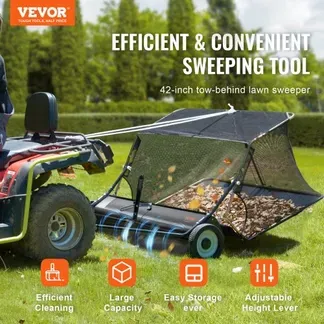 VEVOR 42-Zoll-Rasenkehrmaschine zum Hinterherziehen, 12 Kubikfuß große Graskehrmaschine zum Hinterherziehen, robuster Laub- und Grassammler mit Kippseil-Design, einstellbare Kehrhöhe zum Aufsammeln von Abfall und Gras VEVOR 42-Zoll-Rasenkehrmaschine zum Hinterherziehen, 12 Kubikfuß große Graskehrmaschine zum Hinterherziehen, robuster Laub- und Grassammler mit Kippseil-Design, einstellbare Kehrhöhe zum Aufsammeln von Abfall und Gras