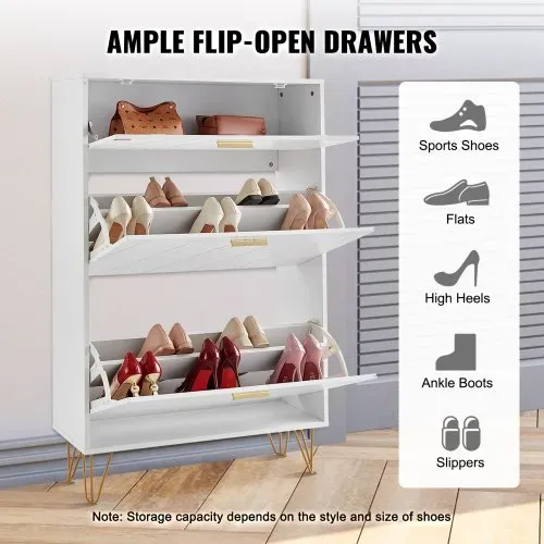 VEVOR Schuhschrank Schmal, Schuhregal Weiß, 800 x 239 x 1200 mm Schuhkipper mit 3 Klappen + oberem Staufach, Schuhkommode 68 kg Tragfähigkeit, Aufbewahrungsschrank Schuh P2-Spanplatte für Flur – Bild 3