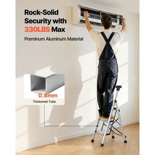 VEVOR Trittleiter 3 Stufen, Klappleiter mit Anti-Rutsch-Stufen & Komfortablem Handgriff, Haushaltsleiter Tragkraft 150 kg, Aluminium-Stehleiter, Sicherheitsleiter für Küche, Lager, Haushalt & Büro – Bild 3