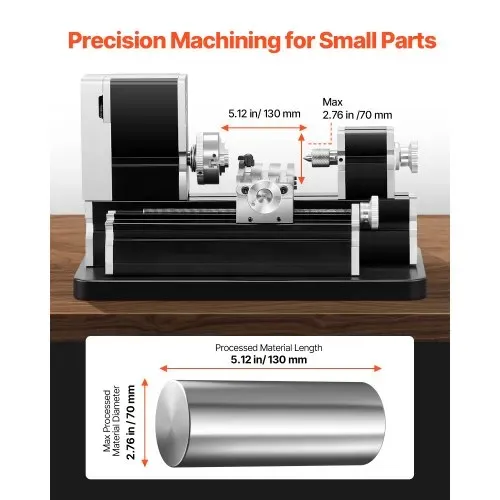 VEVOR Mini-Drehmaschine aus Metall 70x130 mm, Fräsmaschine 20000 U/min, 36 W Hochleistungsmotor, 3-Backenfutter, didaktische Metalldrehmaschine mit Schutz für die Bearbeitung von Präzisionsteilen – Bild 2