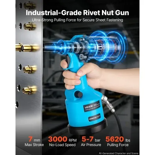 VEVOR Druckluft Nietmutternzange Set mit 6 SAE- & 7 Metrischen Kopfstück, Pneumatische Blindnietzange Set für Automobil Industrie Heimwerkerprojekte, 2,5t Zugkraft, Max. 3000 U/min, Mit Tragkiste – Bild 2