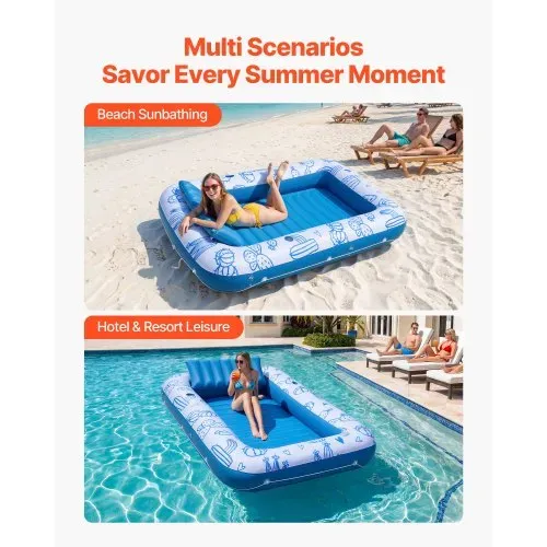 VEVOR Aufblasbare Schwimmmatratze 208 x 140 cm, Luftmatratze Pool mit Abnehmbarem UPF 50+ Sonnendach, 250 kg Belastbare Badeinsel für 2 Personen, inkl. Kissen Handy- & Getränkehalter für Pool & Meer – Bild 5
