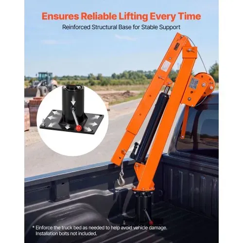 VEVOR Pickup Kran mit 907,2kg Tragkraft, Manueller Ladekran Inkl. Handwinde & 12t Hydraulikpumpe, Hebekran mit Teleskopausleger & 360° Drehkranz, Hebezeug aus Kohlenstoffstahl für Pick-up LKW Anhänger – Bild 3