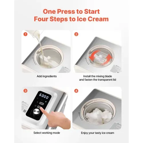 VEVOR automatische Eismaschine 2 QT mit eingebautem Kompressor (150 W) kein Vorgefrieren, Ice Cream Maker mit 3 Modi, elektrischer Eismaschine Frozen Sorbet Maker für die Küche zu Hause – Bild 4