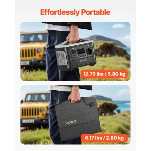 VEVOR Tragbare Powerstation, mit 100-W-Solarpanel, 600-W-Solargenerator, 493-Wh-LiFePO4-Akku-Backup & 7 Ausgängen, Notstromaggregat, Ideal für Notfälle zu Hause, Camping & Wohnmobilreisen – Bild 4