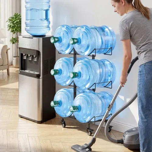VEVOR Wasserkrughalter 4-Stufig, Doppelreihen, für 6 Flaschen, Wasserkrugregal, Wasserspenderregal, Wasserflaschenregal Wasserbehälterregal für Küche, Büro & Wohnzimmer, Schwarz & Braun – Bild 7