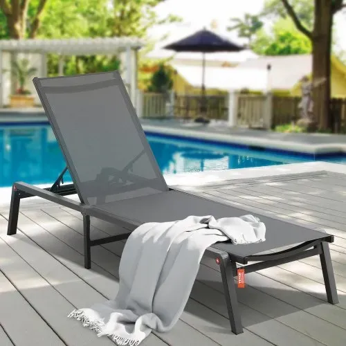 VEVOR Chaiselongue-Sessel für den Außenbereich, Aluminium-Terrassen-Liegestuhl mit 5 verstellbaren Positionen, klappbarer Pool-Liegestuhl, Liegestuhl und komplett flacher Sonnenstuhl für Terrasse, Strand, Pool, Dunkelgrau – Bild 7