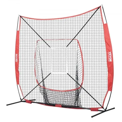 VEVOR 244 x 106 x 211 cm Baseball-Softball-Übungsnetz, tragbares Baseball-Trainingsnetz, Schlagen, Fangen, Pitchen, Backstop-Baseballausrüstung mit Bogenrahmen, Tragetasche, Schlagzone, Rotem Ball. – Bild 9