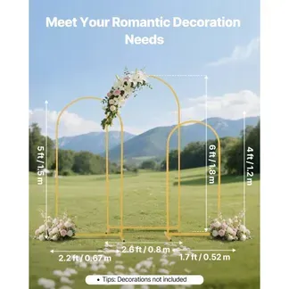 VEVOR Hochzeitsbogen, 3er-Set, 1,2/1,5/1,8 m Hintergrundständer, goldfarbener Metall-Ballonbogen für Hochzeiten, Geburtstagsfeiern, Abschlussfeiern, Feiertage & Zeremoniendekoration VEVOR Hochzeitsbogen, 3er-Set, 1,2/1,5/1,8 m Hintergrundständer, goldfarbener Metall-Ballonbogen für Hochzeiten, Geburtstagsfeiern, Abschlussfeiern, Feiertage & Zeremoniendekoration