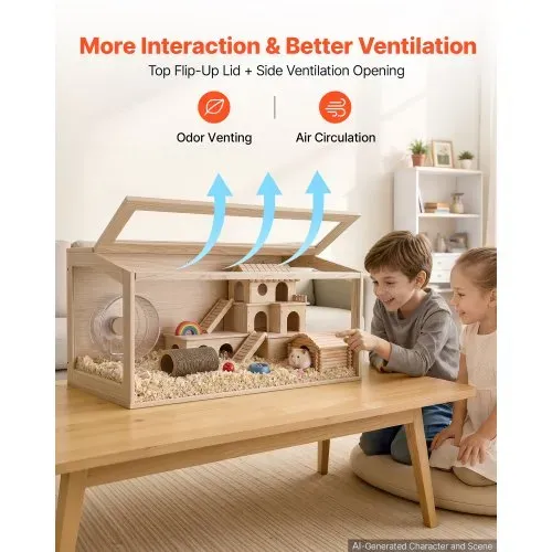 VEVOR Hamsterkäfig Nagerkäfig Nagarium Hamstergehege Holz 1018x518x510mm, 270°-Sichtfenster Nagersicherer mit Deckel Belüftung für Goldhamster Zwerghamster Meerschweinchen Rennmäuse – Bild 4