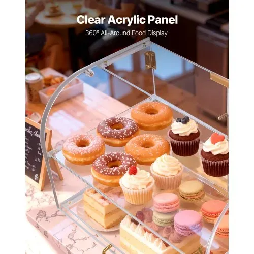 VEVOR Gebäckvitrine 2-stöckig, Gewerbliche Bäckereivitrine aus Transparentem Acryl, Thekenvitrine mit Magnetischer Rücktür & Abnehmbarer Trennwand für Kekse Desserts Donuts, 558 x 355 x 355 mm – Bild 2