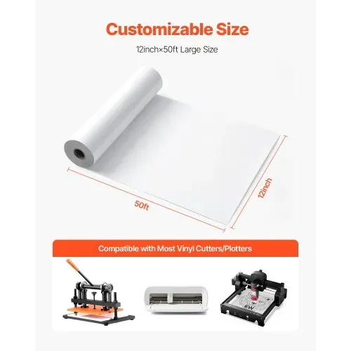 VEVOR Vinylfolie Wärmeübertragung Transferfolie (304,8 x 15240 mm), glänzend weiße HTV-Bügelvinylrolle, kompatibel mit Schneidemaschinen, für verschiedene Materialien T-Shirts Kissen Hüte – Bild 5