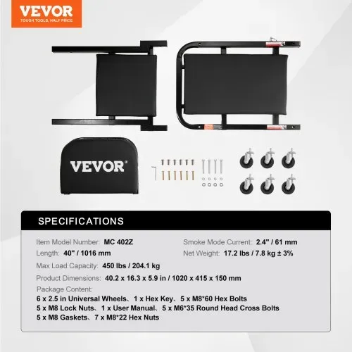 VEVOR Werkstatt Rollbrett Montagerollbrett Werkstatthocker 2 in 1 Montageliege 1016 mm lang, rollender zusammenklappbarer Mechanikerrollstuhl mit 6 Universalrädern gepolstertem Sitz, für die Garage – Bild 6