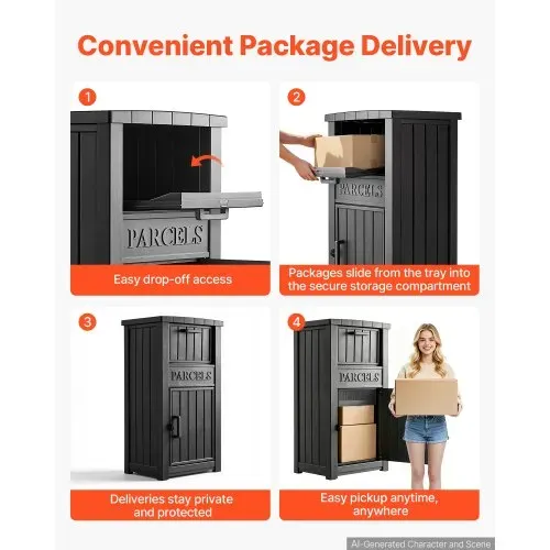 VEVOR Paketbox Briefkasten mit Paketfach Paketbriefkasten 615x473x1121 mm, Empfang der Pakete Direkt vor Haustür, PP-Material, Kapazität für 3–5 Standard-Lieferpakete, Abschließbar & Diebstahlsicher – Bild 4