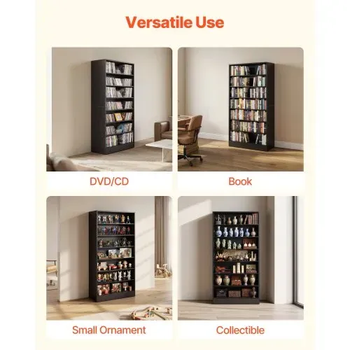 VEVOR DVD-Regal mit 7 Fächern, Medienregal Standregal 70 x 30 x 140 cm, Platzsparendes Aufbewahrungsregal für CDs DVDs Bücher Spiele-Discs, Bücherregal für Wohnzimmer/Homeoffic/Aufnahmeraum, Schwarz – Bild 5