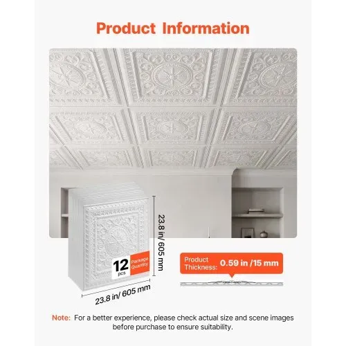 VEVOR 12 Stk. Deckenpaneele PVC-Deckenplatten Deckenfliesen 605x605mm Weiß, 3D-Geometrie-Design, Stoßfest, Brandschutz, Wasserfest, Für Abgehängte Decke, Elegante Innendekoration für Wohnraum Büro VEVOR 12 Stk. Deckenpaneele PVC-Deckenplatten Deckenfliesen 605x605mm Weiß, 3D-Geometrie-Design, Stoßfest, Brandschutz, Wasserfest, Für Abgehängte Decke, Elegante Innendekoration für Wohnraum Büro