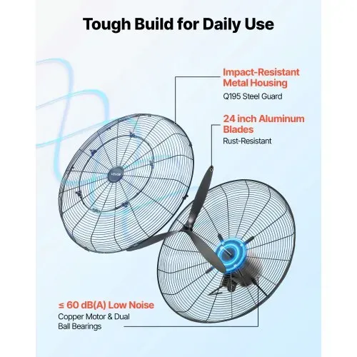 VEVOR 110W Industrieller Wandventilator 67cm, 7m/s Oszillierender Wandlüfter mit 3 Stufen Nebel & Verstellbarem Neigungswinkel, Gewerblicher Industrieventilator für Werkstatt Garage Lager Gym, Schwarz – Bild 6