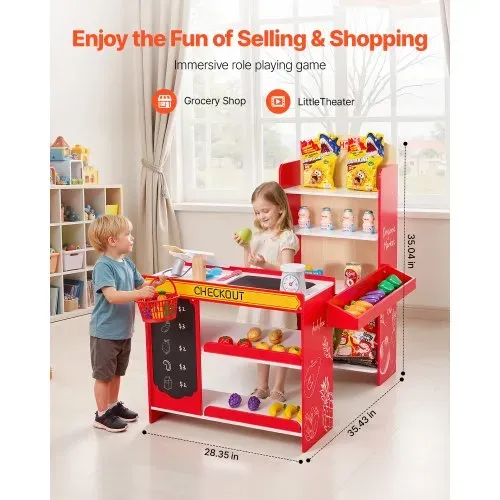VEVOR Kinder-Lebensmittelladen-Spielset, Holz-Spielladen mit Einkaufstasche, Kinder-Supermarkt mit Förderband, Scanner, Registrierkasse, Obst und Gemüse, Geschenk für Kinder ab 3 Jahren VEVOR Kinder-Lebensmittelladen-Spielset, Holz-Spielladen mit Einkaufstasche, Kinder-Supermarkt mit Förderband, Scanner, Registrierkasse, Obst und Gemüse, Geschenk für Kinder ab 3 Jahren