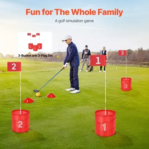 VEVOR Golfspiel Set, 3-Loch-Golfplatz, Übungsspiele für Golf im Eimer, Golf-Chipping-Spiel für den Außenbereich, tragbares Outdoor-Golfspiel für Rasen, Hof, Camping, Park, Strand VEVOR Golfspiel Set, 3-Loch-Golfplatz, Übungsspiele für Golf im Eimer, Golf-Chipping-Spiel für den Außenbereich, tragbares Outdoor-Golfspiel für Rasen, Hof, Camping, Park, Strand