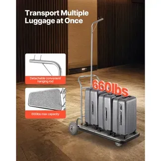 VEVOR Gepäckwagen, 272 kg Tragkraft, 3-rädriger Gepäckwagen aus Edelstahl, Kofferwagen mit grauem Teppichboden & Gummirädern, ideal für Kongresszentren, Hotels, Mietobjekte, Silber, 1080x640x1800mm VEVOR Gepäckwagen, 272 kg Tragkraft, 3-rädriger Gepäckwagen aus Edelstahl, Kofferwagen mit grauem Teppichboden & Gummirädern, ideal für Kongresszentren, Hotels, Mietobjekte, Silber, 1080x640x1800mm